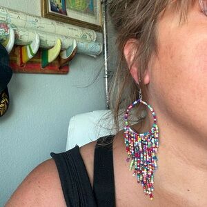 Hand Crafted Multicolor Beaded Fringe Earrings